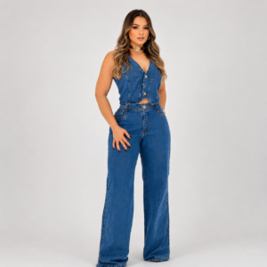 Conjunto Jeans Wide Leg com Colete